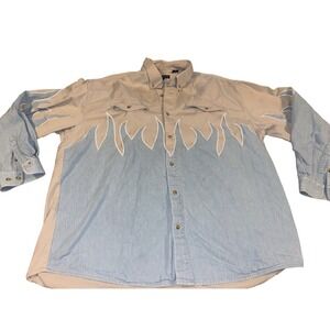 Roper Everywear Denim Blue Flames Western  Cowboy Rockabilly Overshirt SZ 2XL